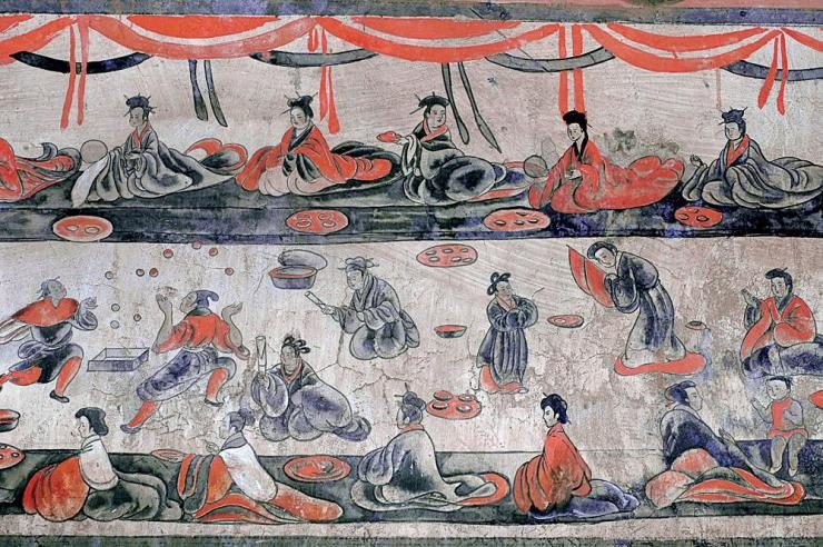 Pintura encontrada em uma tumba retrata artistas performando em um banquete da aristocracia