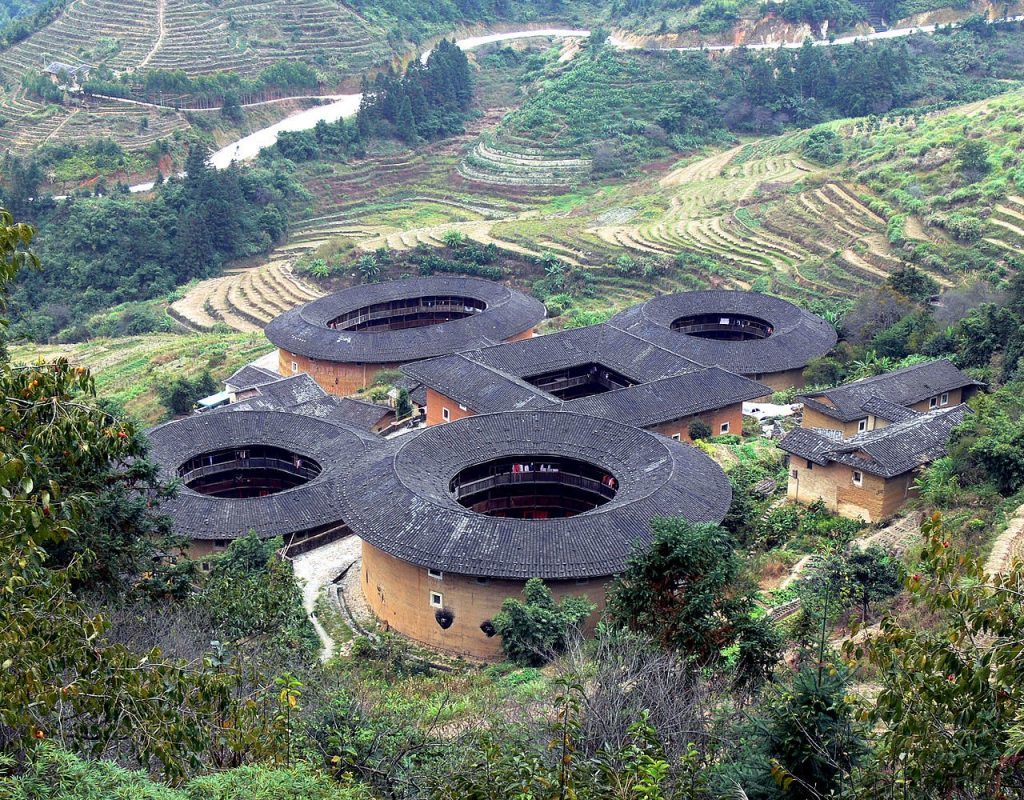 Um complexo de fortes hakka localizado na província de Fujian