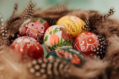 red green and yellow floral egg decors